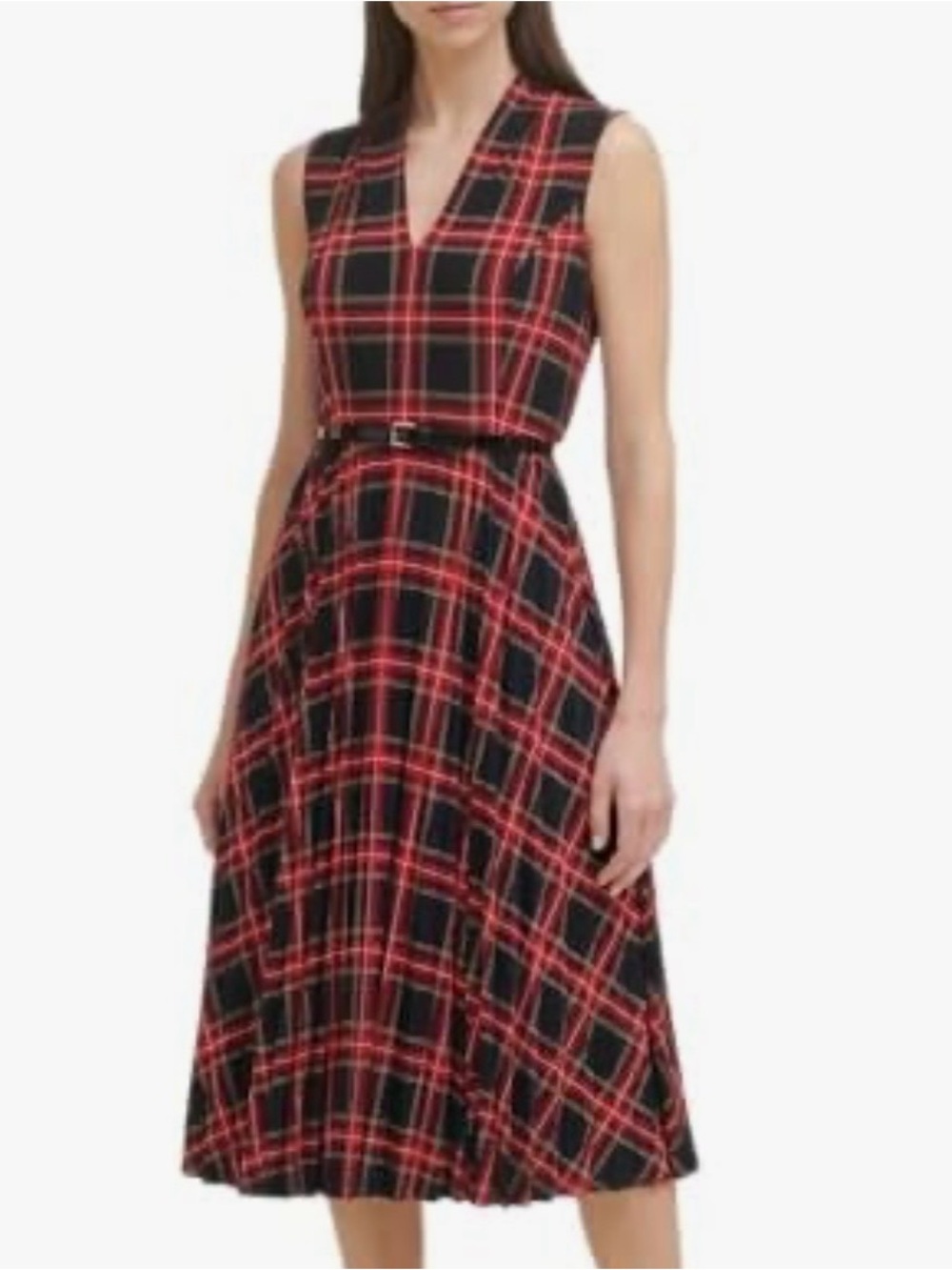 TOMMY HILFIGER V-neck sleeveless plaid midi dress - size 6